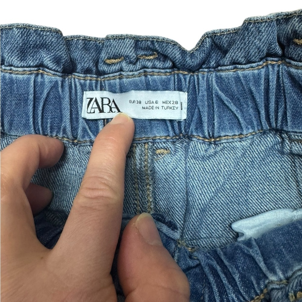 ZARA .Blue Ankle Cropped Jeans with Elastic Waistband - Picture 5 of 7